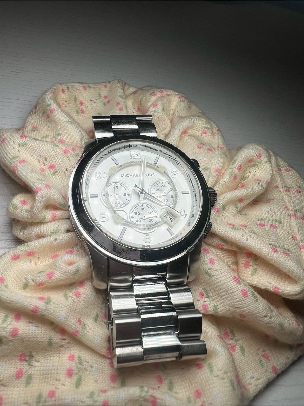Michael Kors Silver Stainless Steel Chronograph Watch With White Dial